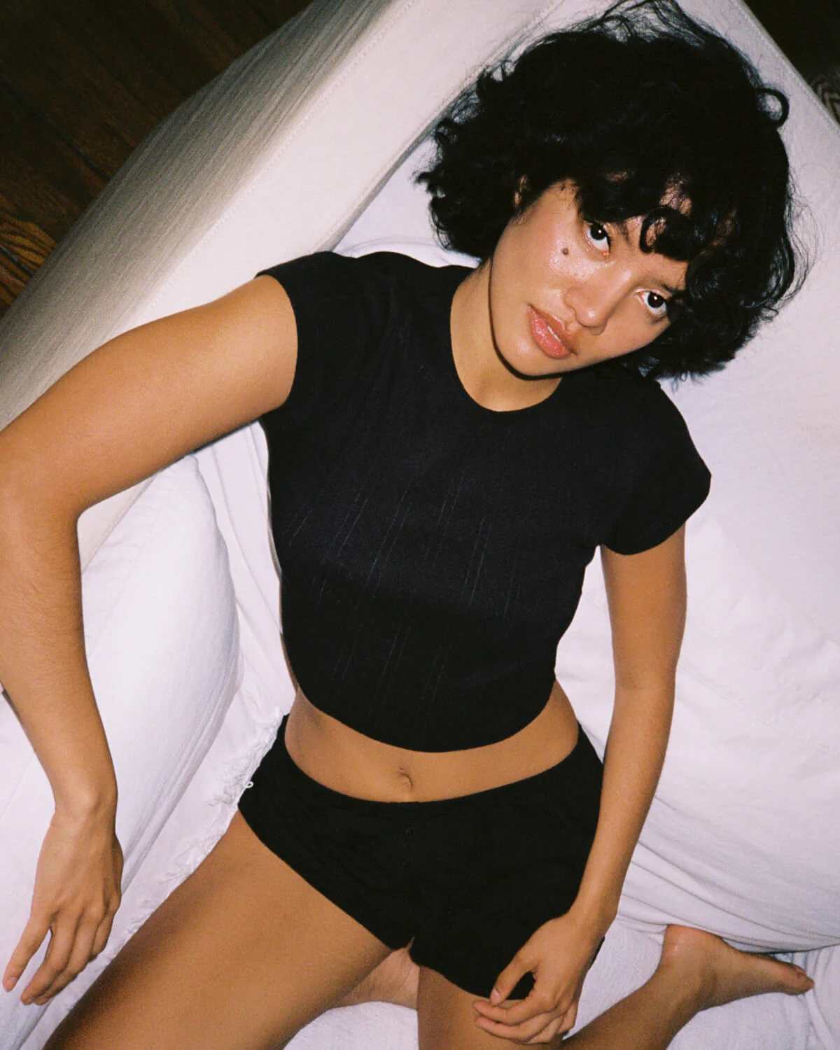 The Crop Baby Tee: Black Pointelle - Image 3