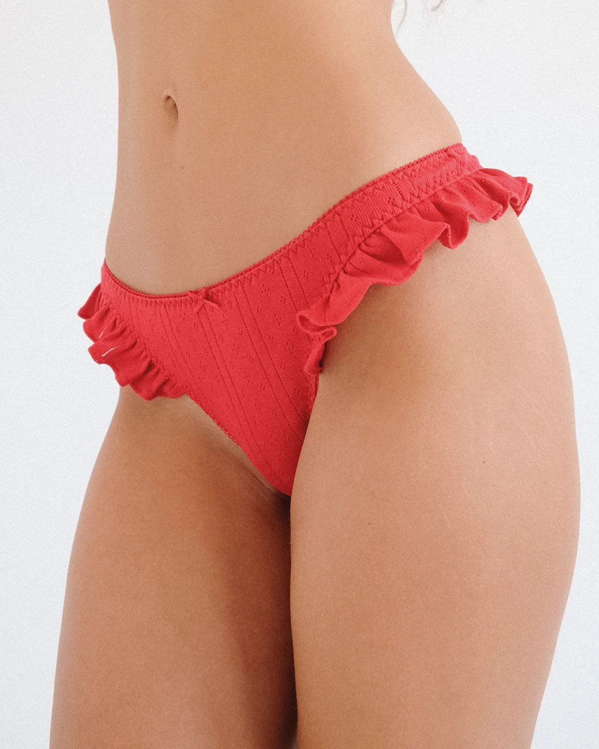 The Butterfly Thong: Cherry Red Pointelle - Image 3
