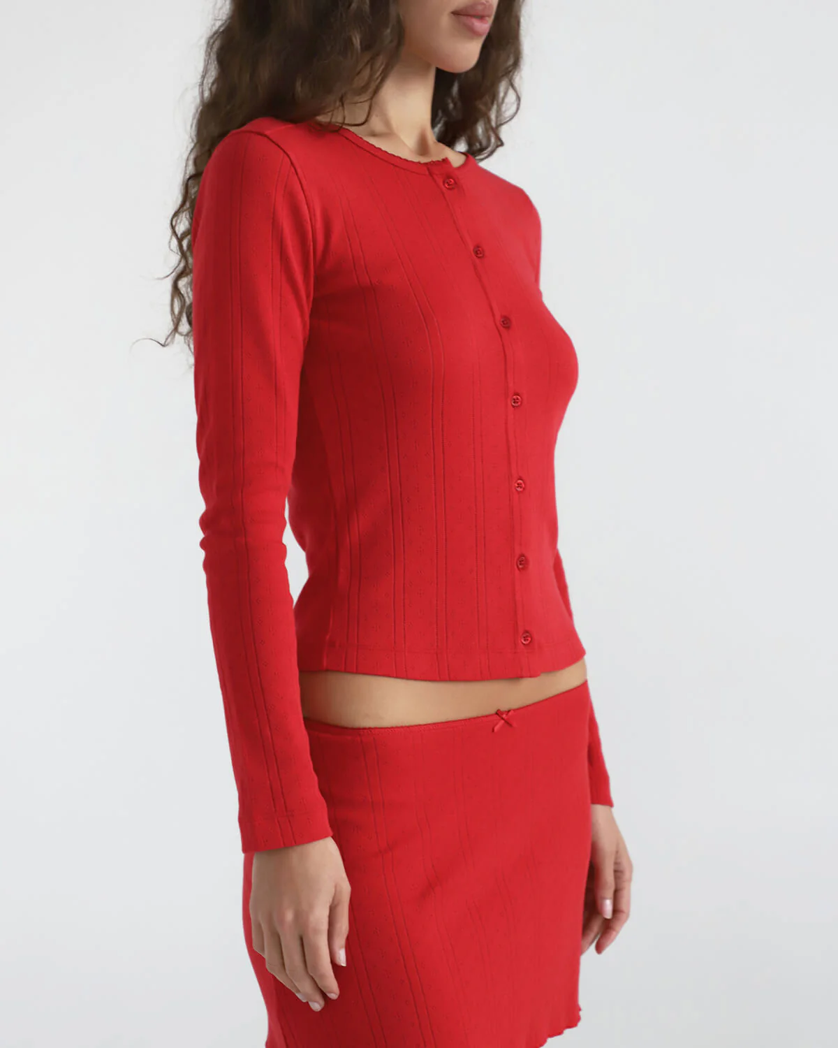 The Cardigan: Cherry Red Pointelle - Image 3