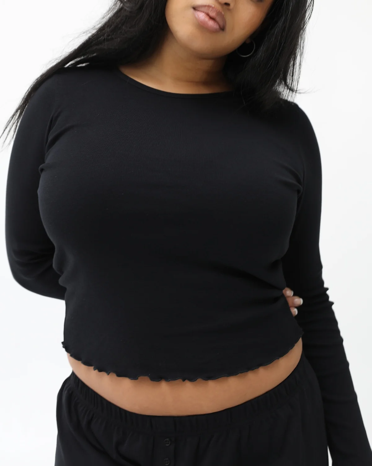 The Frilly Long Sleeve: Black Cotton Jersey - Image 5