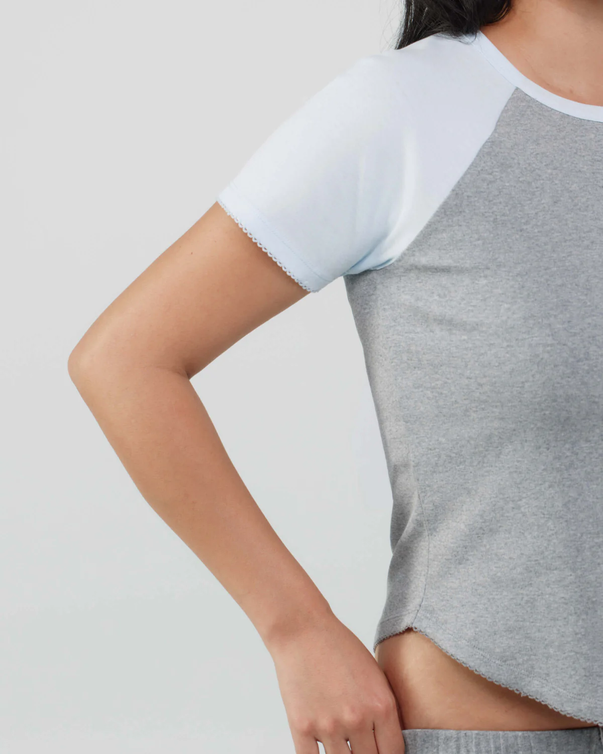 The Raglan Tee: Grey / Sky Blue Cotton Jersey - Image 3
