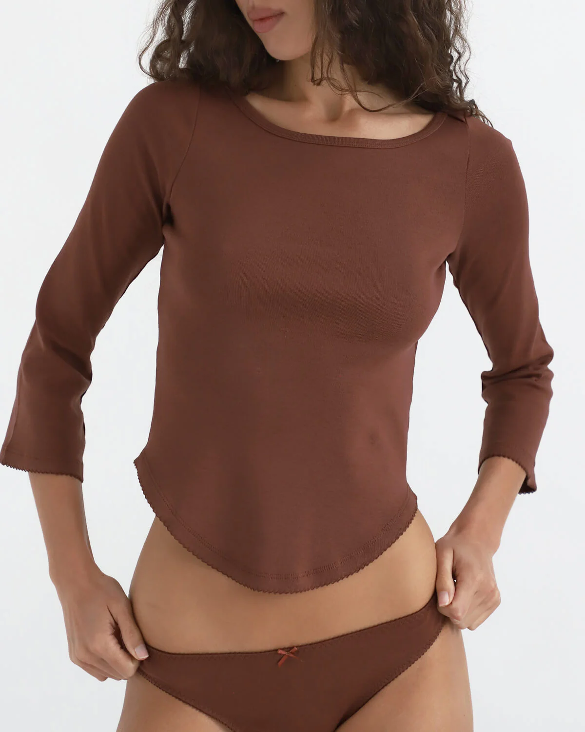 The Rina Long Sleeve: Brown Cotton Jersey - Image 5
