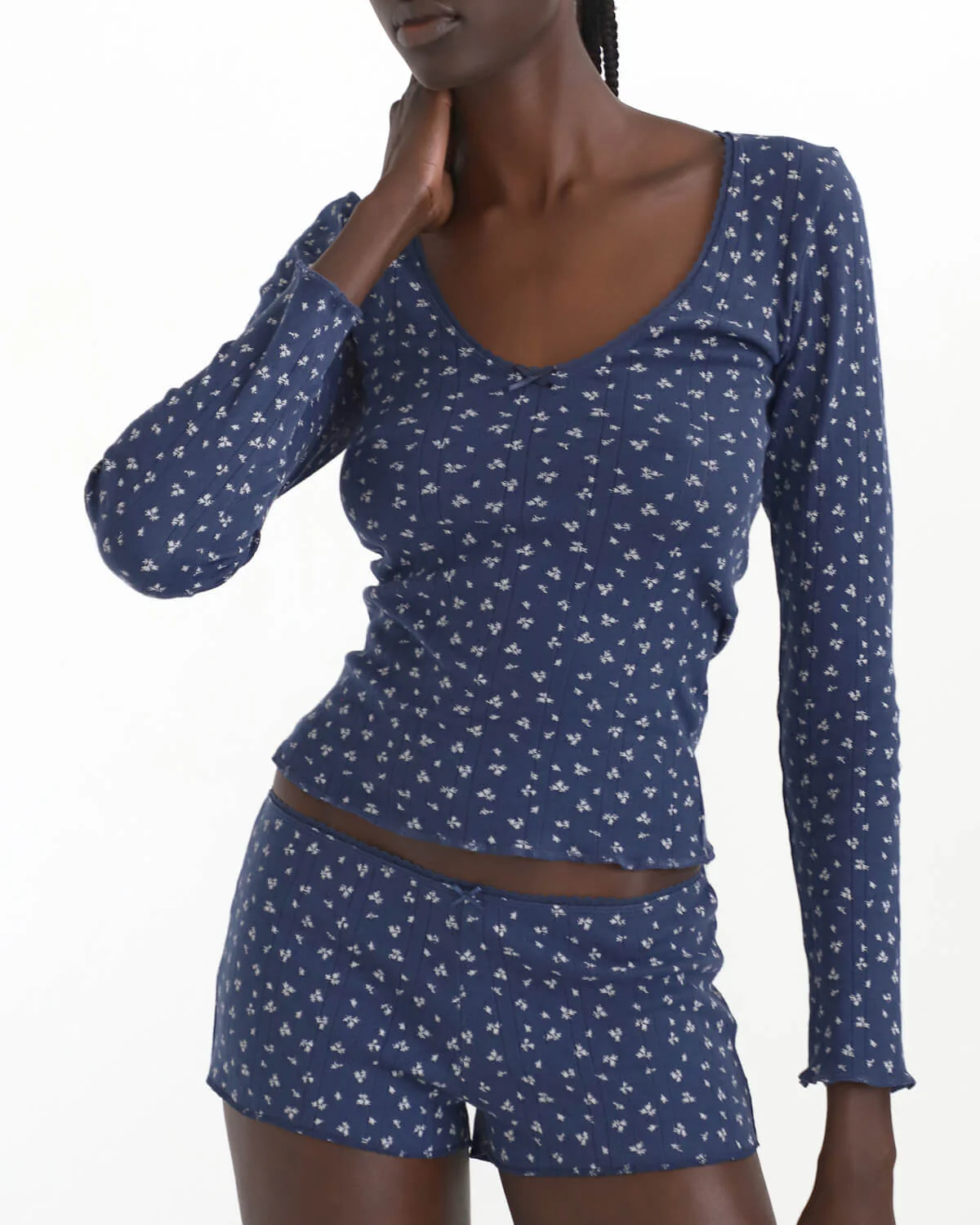 The Scoop Long Sleeve: Midnight Fields Pointelle - Image 5