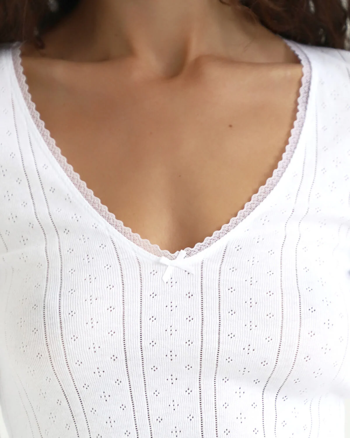 The Scoop Long Sleeve: White Pointelle - Image 3